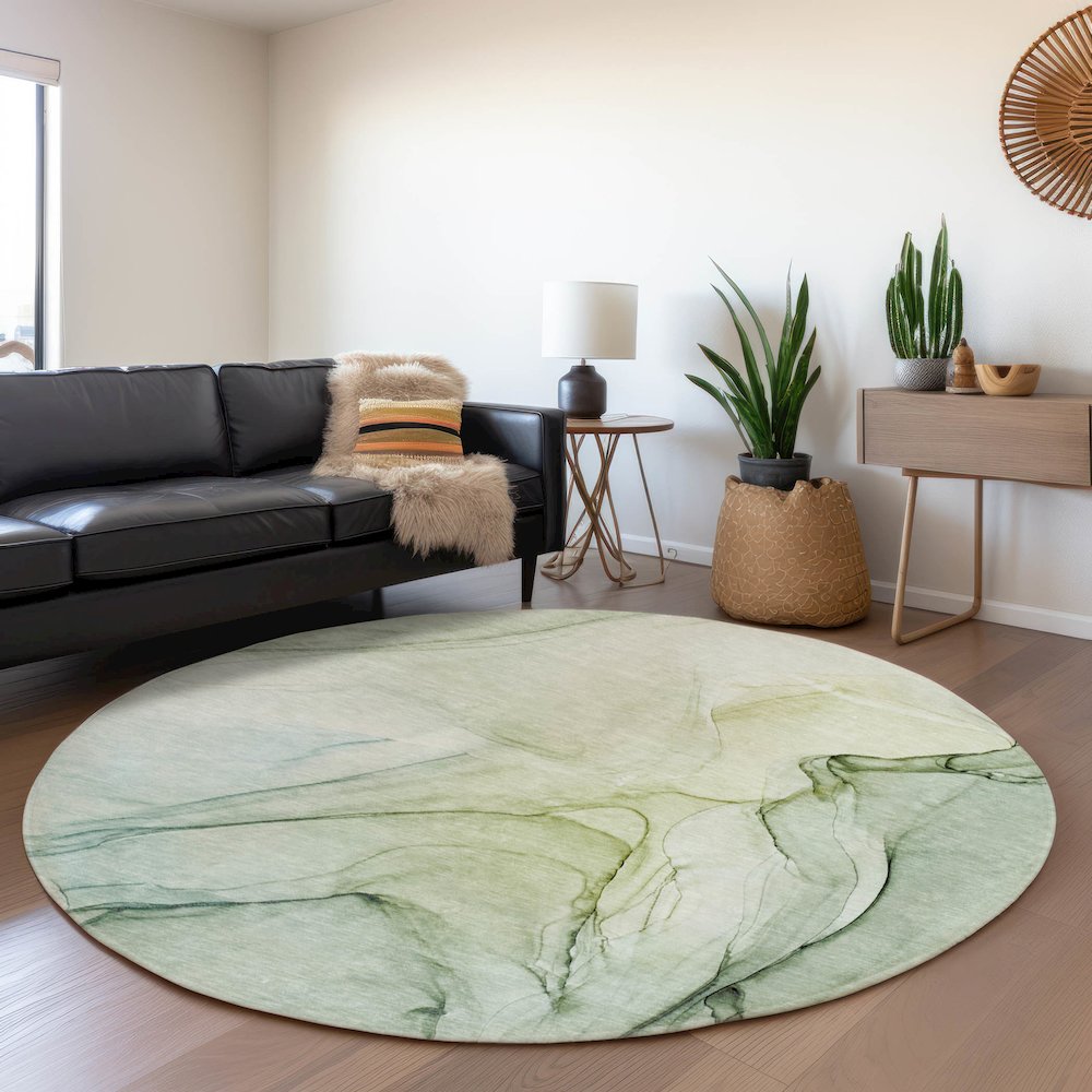 Premium Machine Washable Mayfield  Green 8' x 8' Round Rug. Picture 5