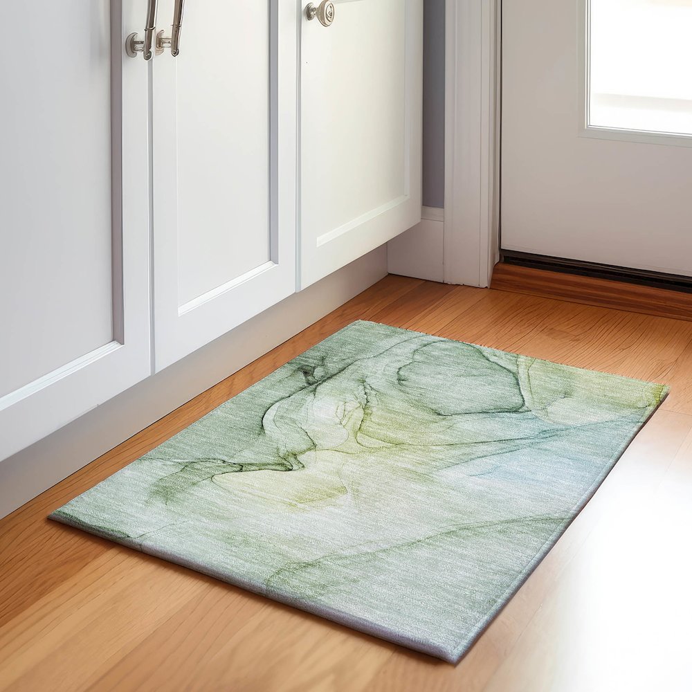 Premium Machine Washable Mayfield  Green 1'8" x 2'6" Rug. Picture 5