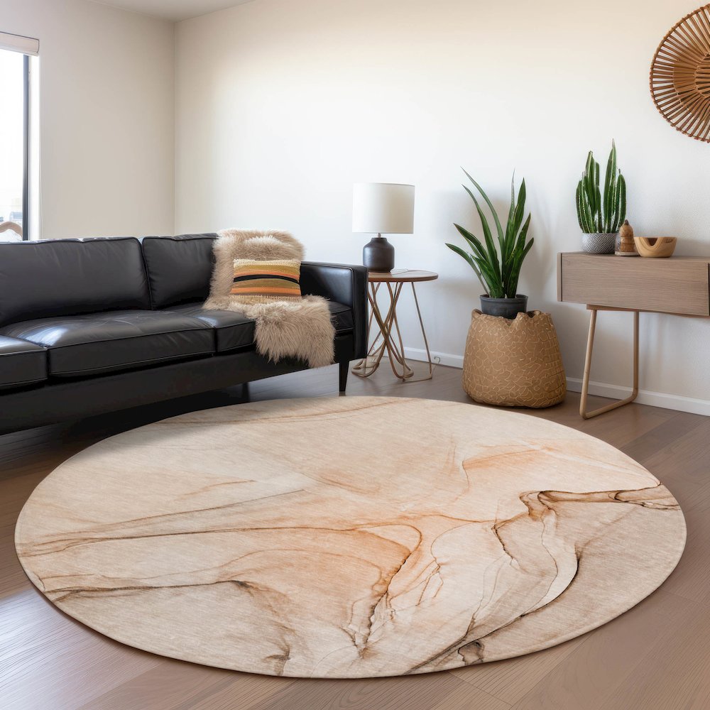 Premium Machine Washable Mayfield  Orange 8' x 8' Round Rug. Picture 5