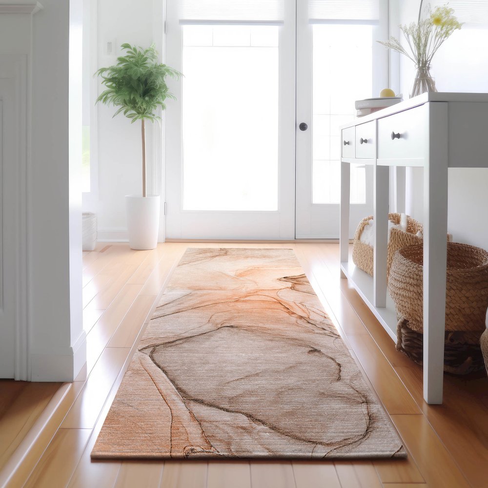 Premium Machine Washable Mayfield  Orange 2'3" x 7'6" Runner Rug. Picture 5