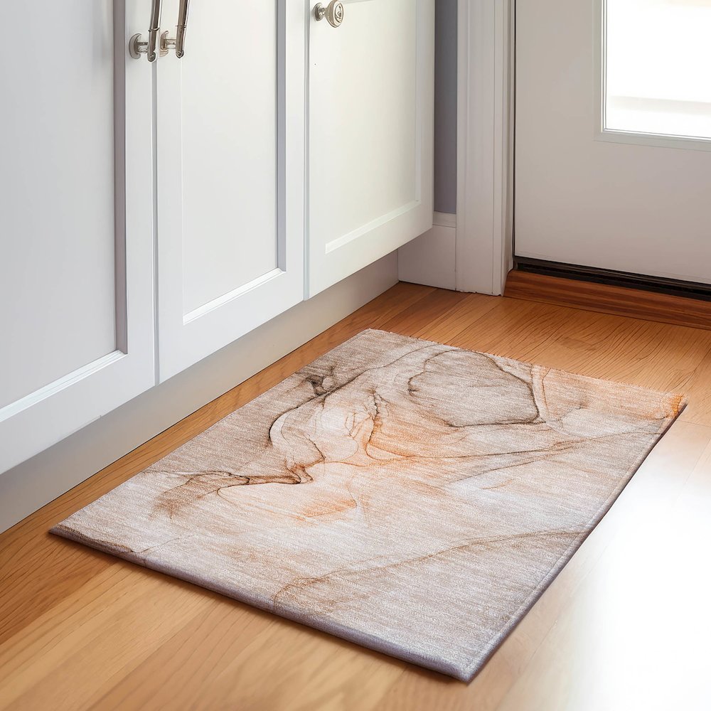 Premium Machine Washable Mayfield  Orange 1'8" x 2'6" Rug. Picture 5