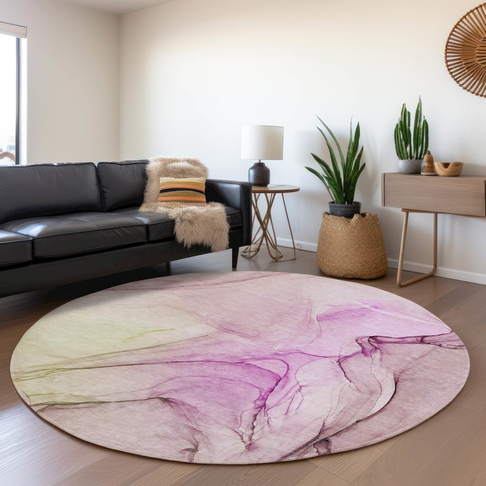 Premium Machine Washable Mayfield  Pink 8' x 8' Round Rug. Picture 5