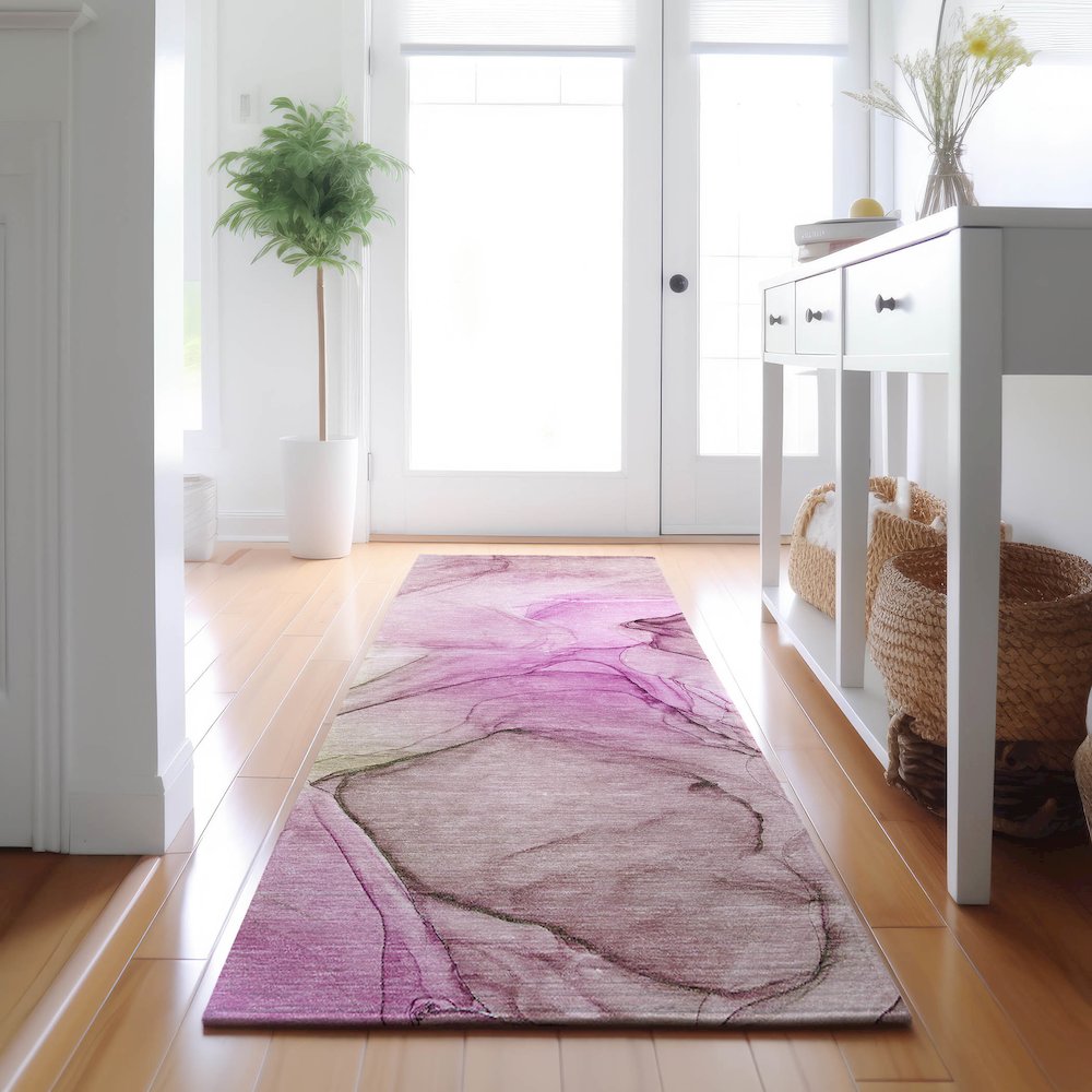 Premium Machine Washable Mayfield  Pink 2'3" x 7'6" Runner Rug. Picture 5