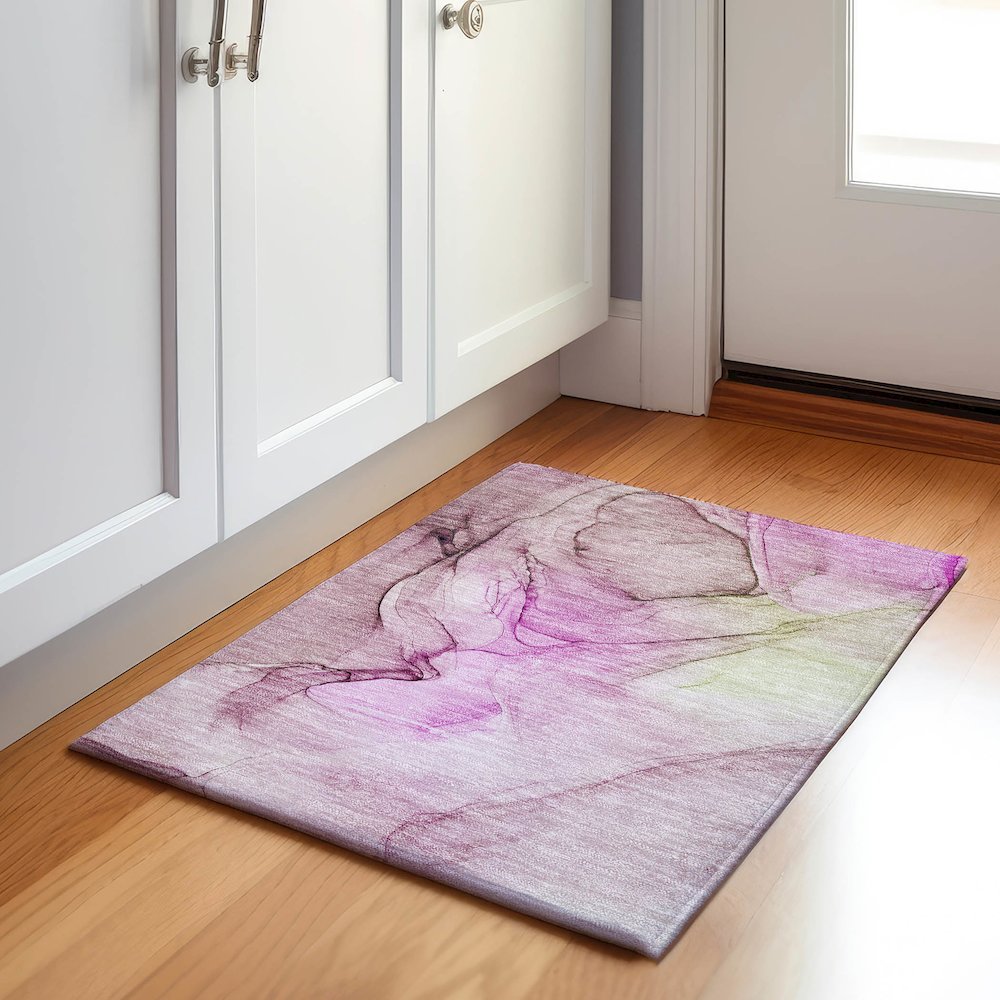 Premium Machine Washable Mayfield  Pink 1'8" x 2'6" Rug. Picture 5