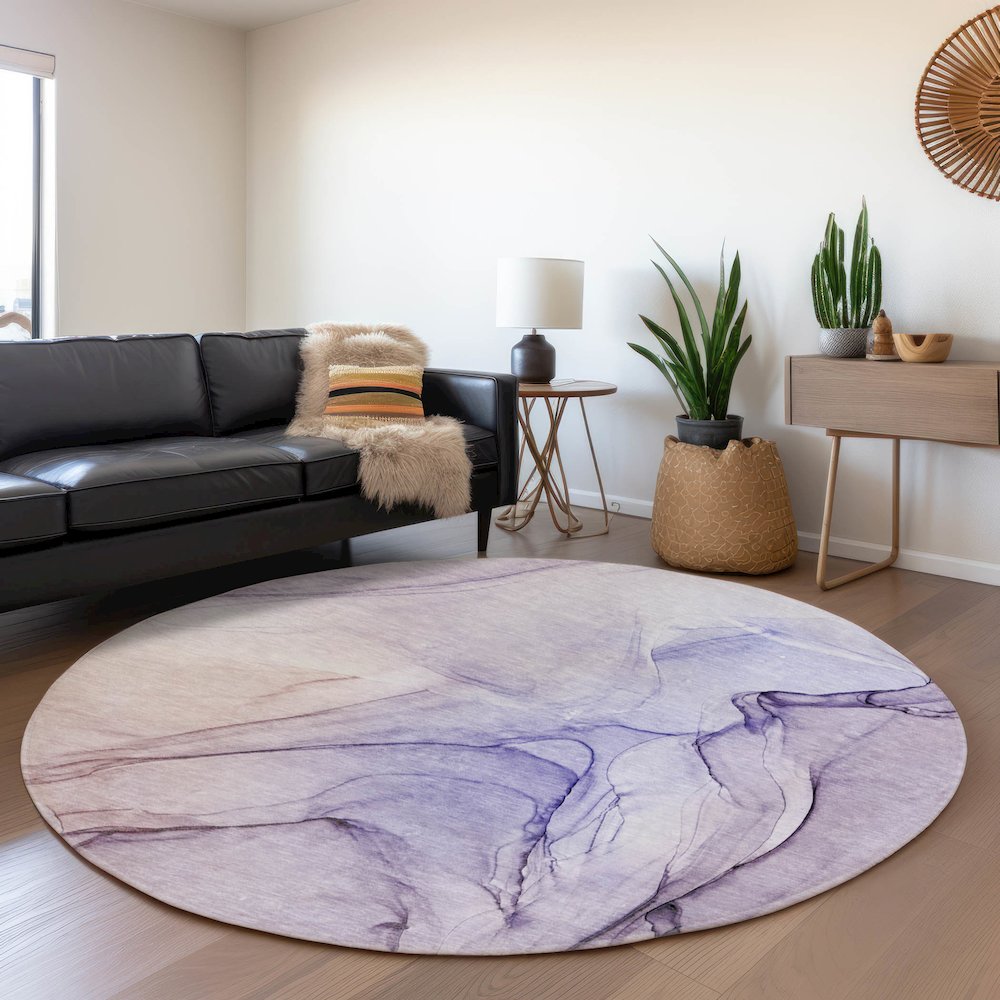Premium Machine Washable Mayfield  Purple 8' x 8' Round Rug. Picture 5