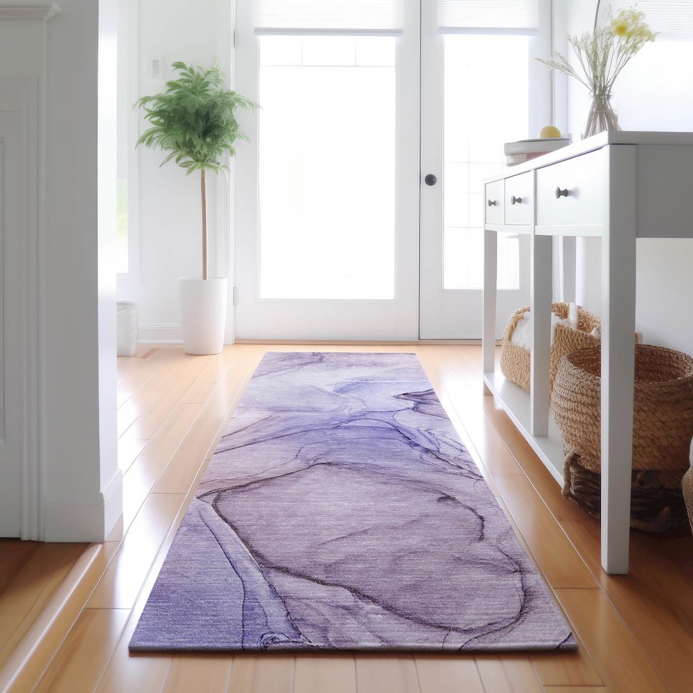 Premium Machine Washable Mayfield  Purple 2'3" x 7'6" Runner Rug. Picture 5