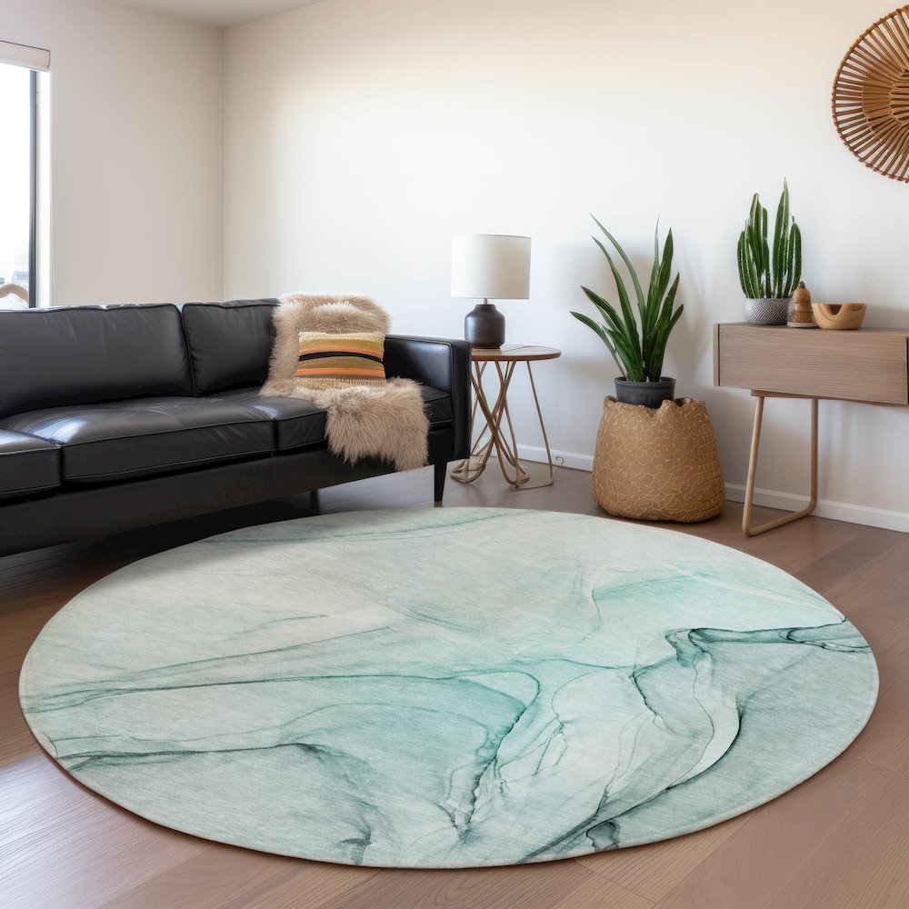 Premium Machine Washable Mayfield  Teal 8' x 8' Round Rug. Picture 5