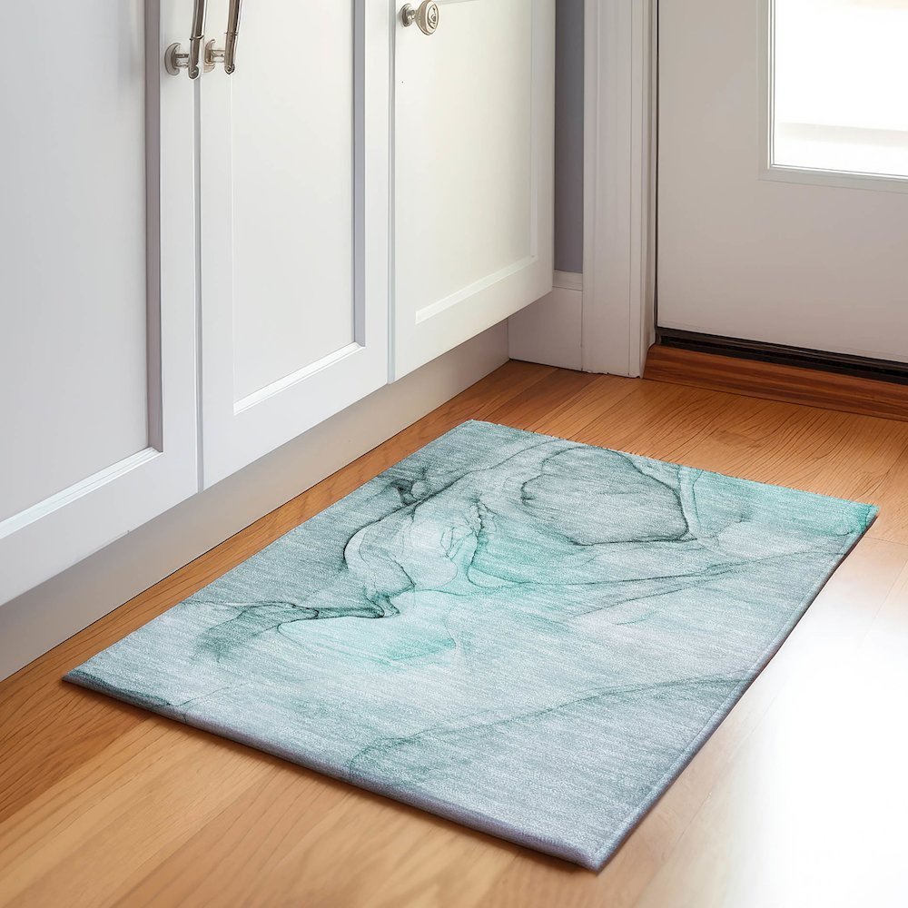 Premium Machine Washable Mayfield  Teal 1'8" x 2'6" Rug. Picture 5