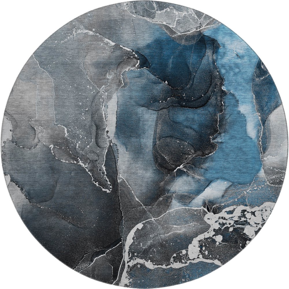 Premium Machine Washable Mayfield  Blue 8' x 8' Round Rug. Picture 1