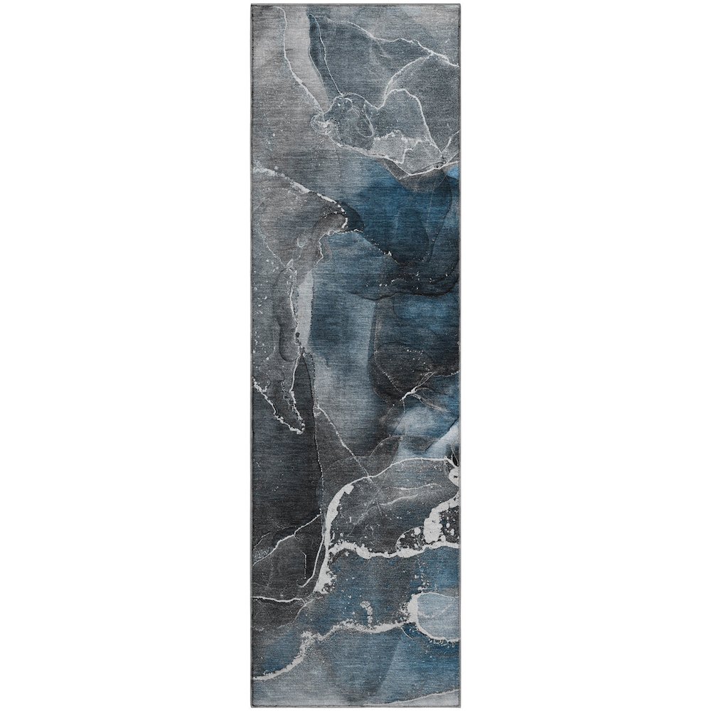 Premium Machine Washable Mayfield  Blue 2'3" x 7'6" Runner Rug. Picture 1