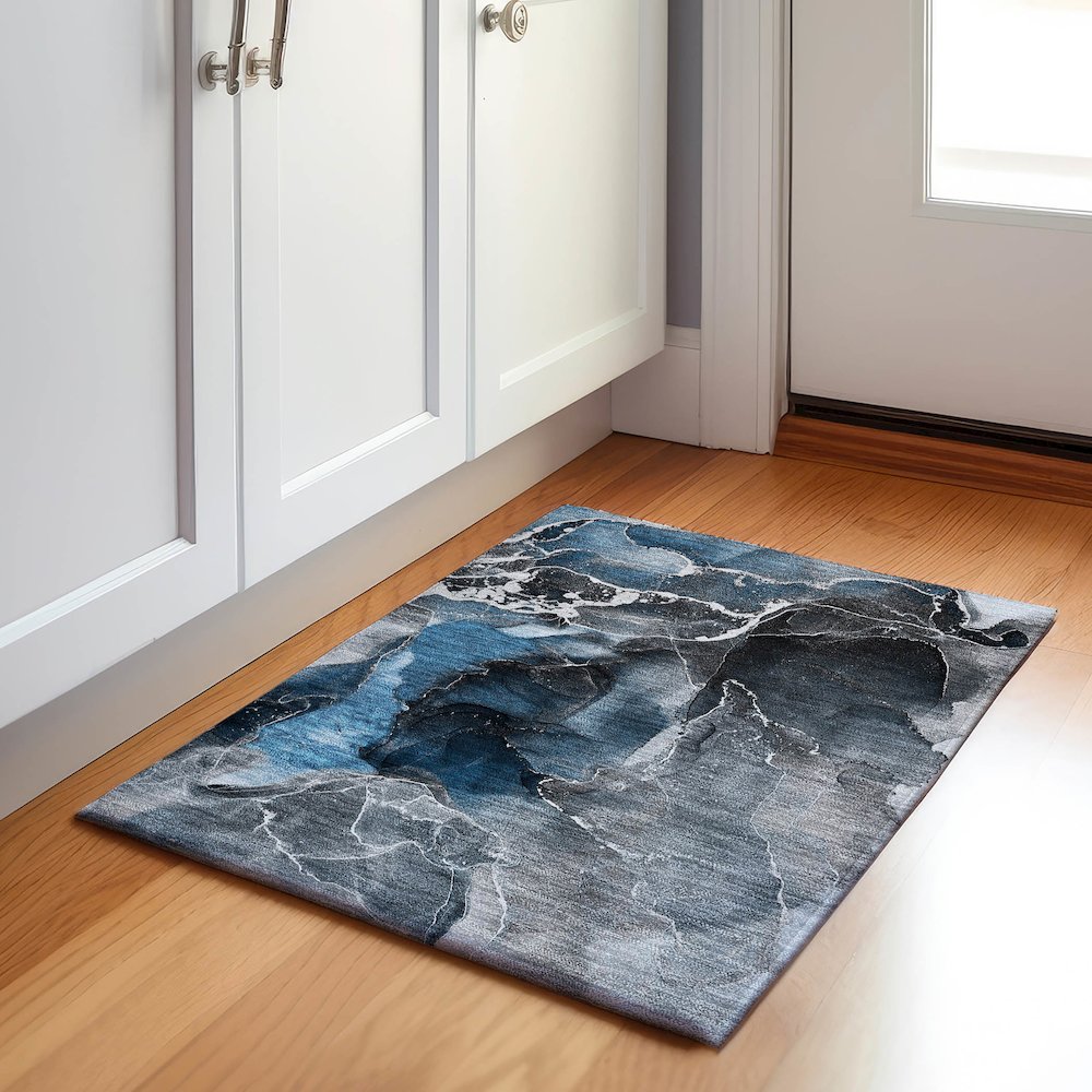 Premium Machine Washable Mayfield  Blue 1'8" x 2'6" Rug. Picture 5