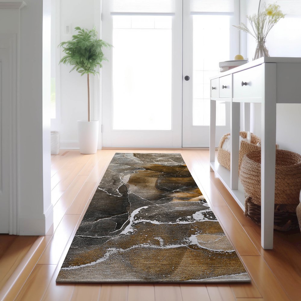 Premium Machine Washable Mayfield  Brown 2'3" x 7'6" Runner Rug. Picture 5