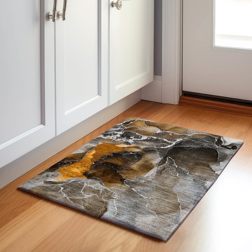 Premium Machine Washable Mayfield  Brown 1'8" x 2'6" Rug. Picture 5
