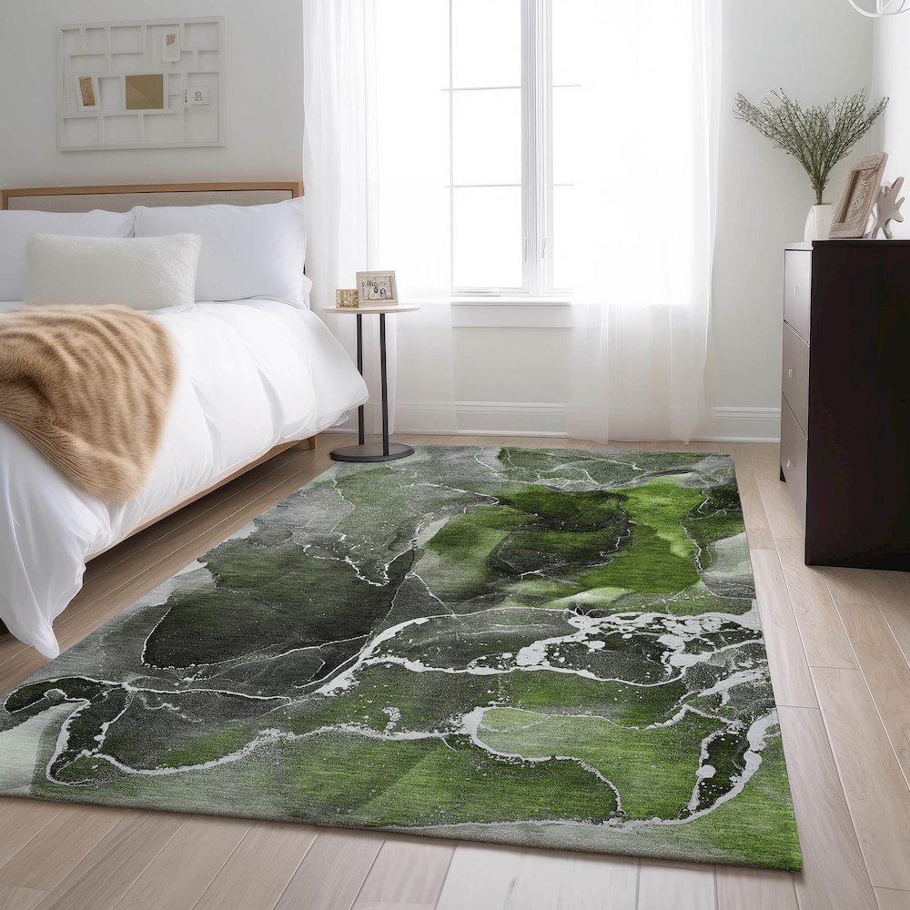 Premium Machine Washable Mayfield  Green 2'6" x 3'10" Rug. Picture 5