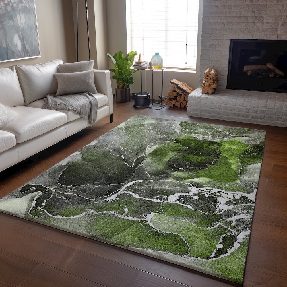 Premium Machine Washable Mayfield  Green 2'6" x 3'10" Rug. Picture 6