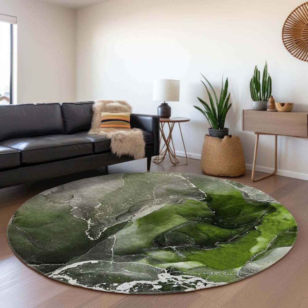 Premium Machine Washable Mayfield  Green 8' x 8' Round Rug. Picture 5