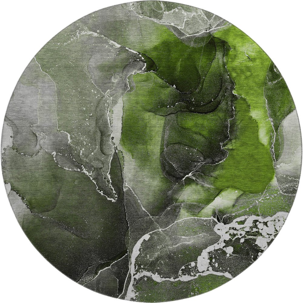 Premium Machine Washable Mayfield  Green 8' x 8' Round Rug. Picture 1