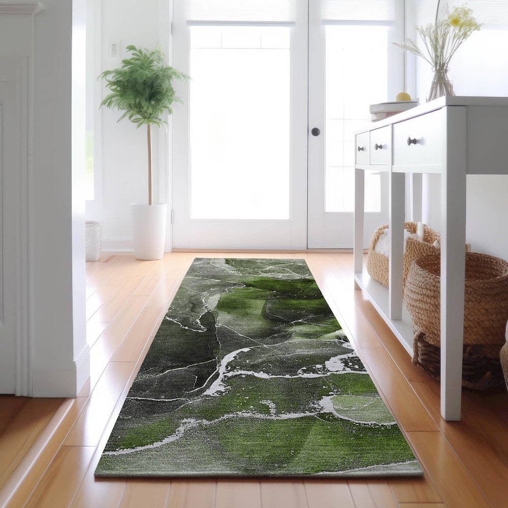 Premium Machine Washable Mayfield  Green 2'3" x 7'6" Runner Rug. Picture 5
