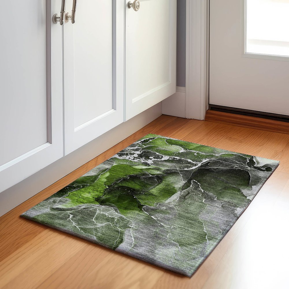 Premium Machine Washable Mayfield  Green 1'8" x 2'6" Rug. Picture 5