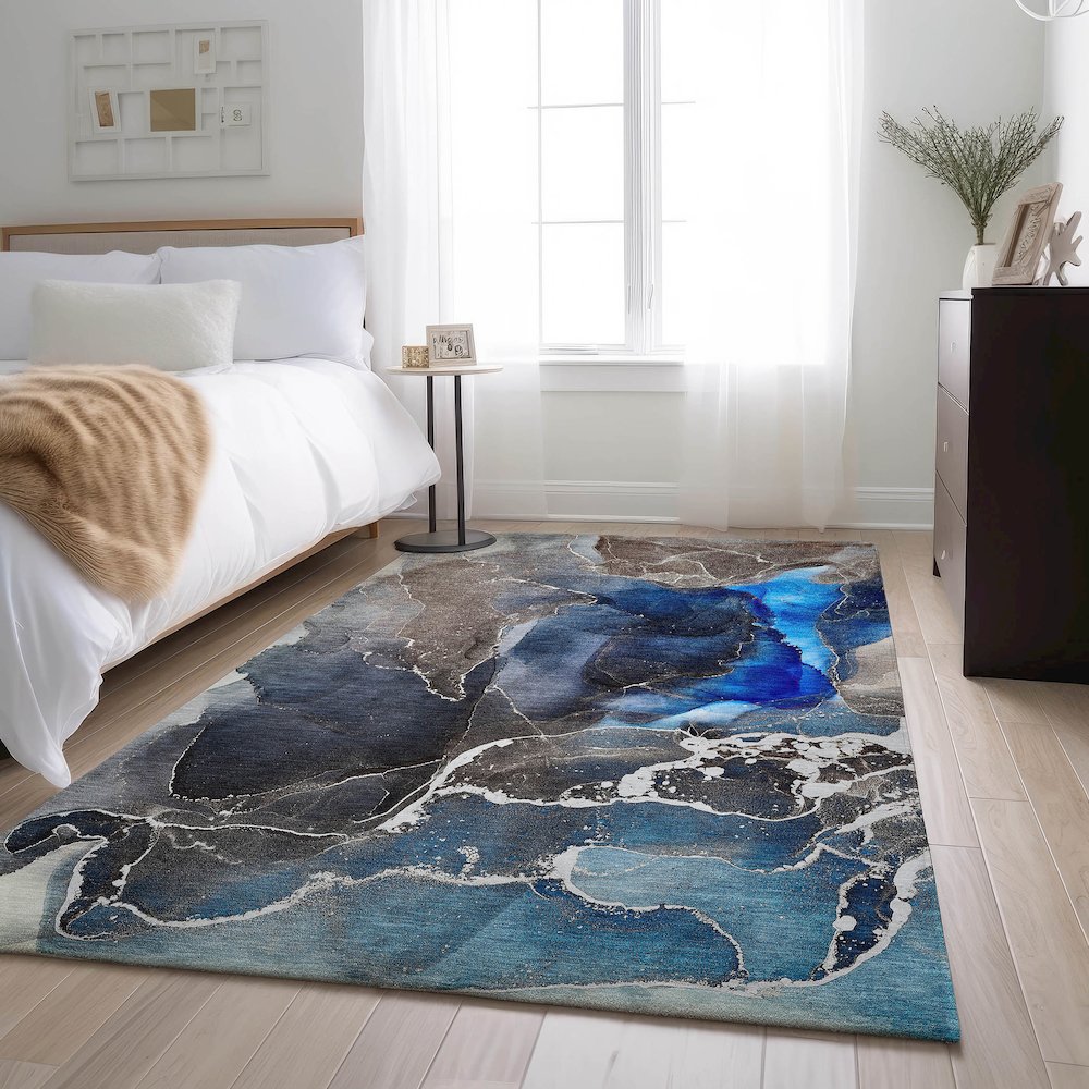 Premium Machine Washable Mayfield  Navy 2'6" x 3'10" Rug. Picture 5