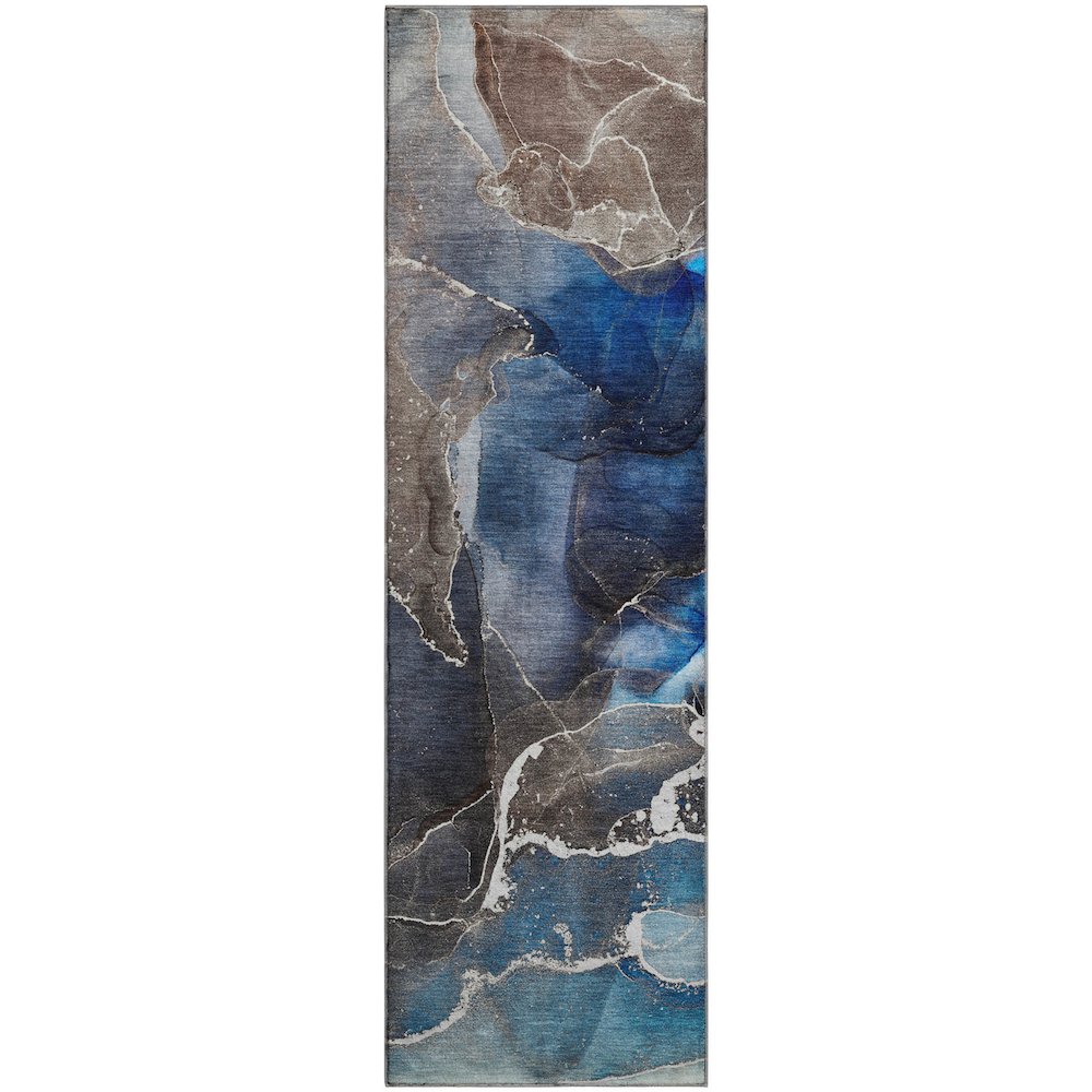 Premium Machine Washable Mayfield  Navy 2'3" x 7'6" Runner Rug. Picture 1