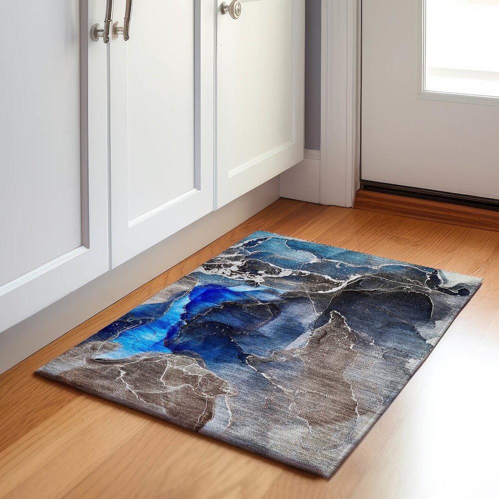Premium Machine Washable Mayfield  Navy 1'8" x 2'6" Rug. Picture 5