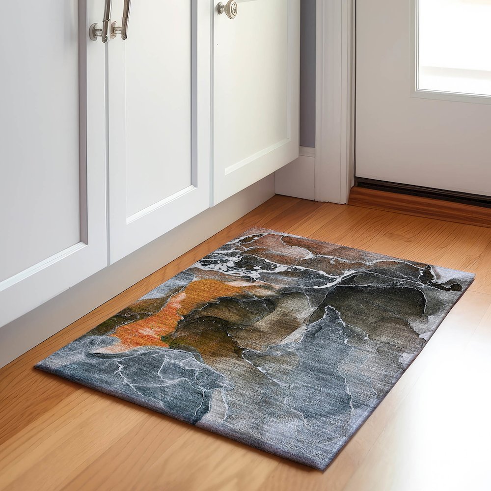 Premium Machine Washable Mayfield  Orange 1'8" x 2'6" Rug. Picture 5