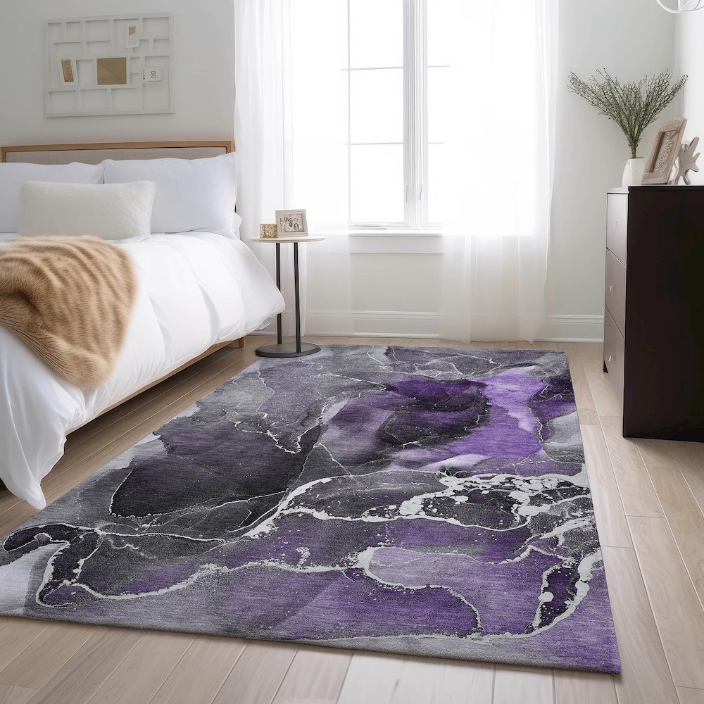 Premium Machine Washable Mayfield  Purple 2'6" x 3'10" Rug. Picture 5