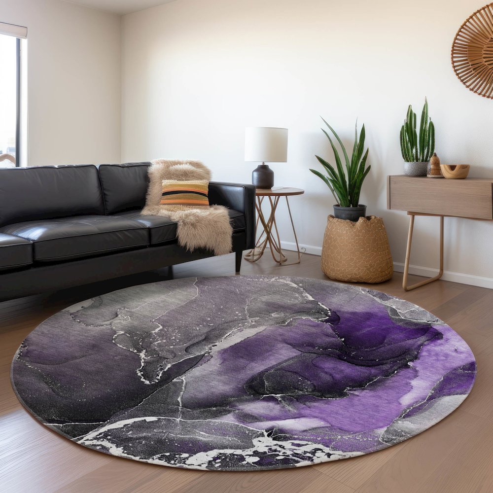 Premium Machine Washable Mayfield  Purple 8' x 8' Round Rug. Picture 5