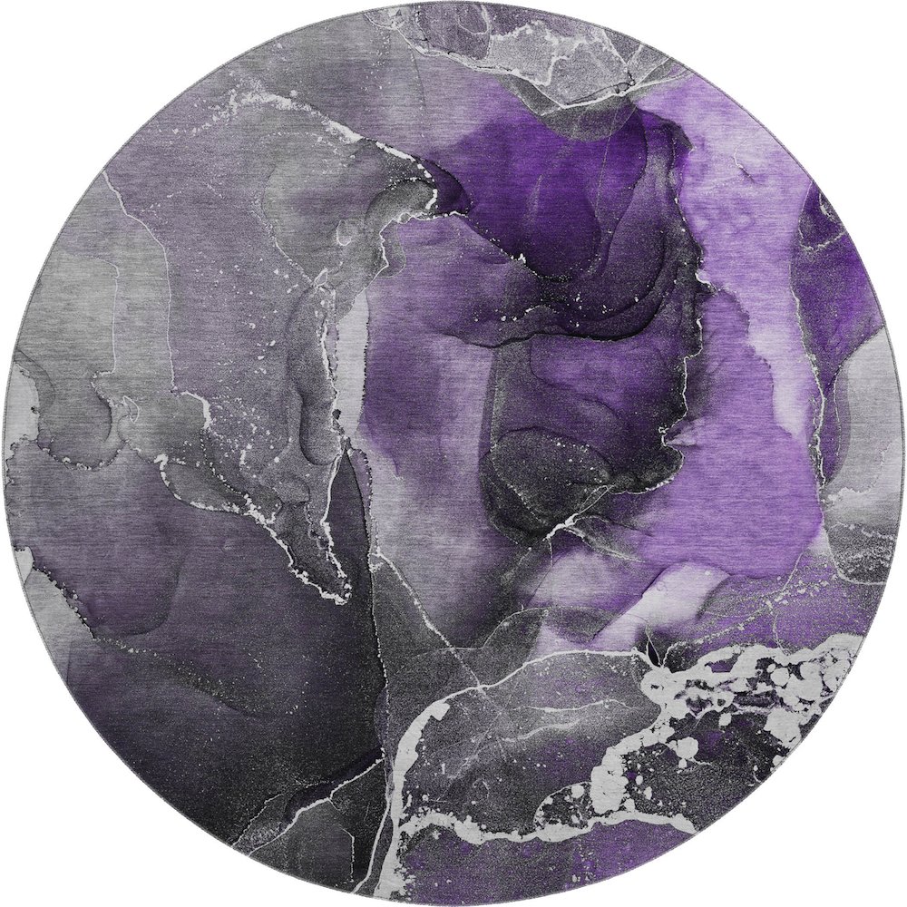 Premium Machine Washable Mayfield  Purple 8' x 8' Round Rug. Picture 1