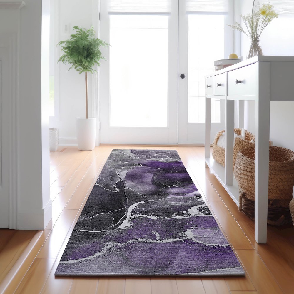 Premium Machine Washable Mayfield  Purple 2'3" x 7'6" Runner Rug. Picture 5