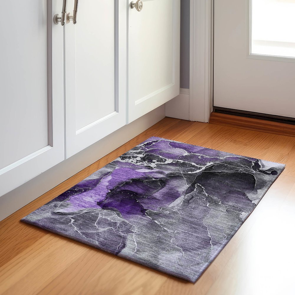Premium Machine Washable Mayfield  Purple 1'8" x 2'6" Rug. Picture 5