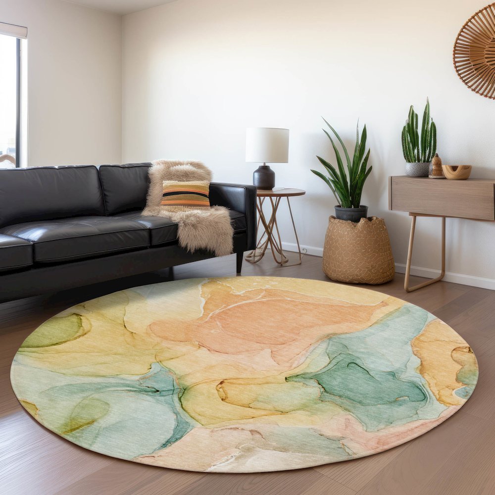 Premium Machine Washable Mayfield  Blue 8' x 8' Round Rug. Picture 5