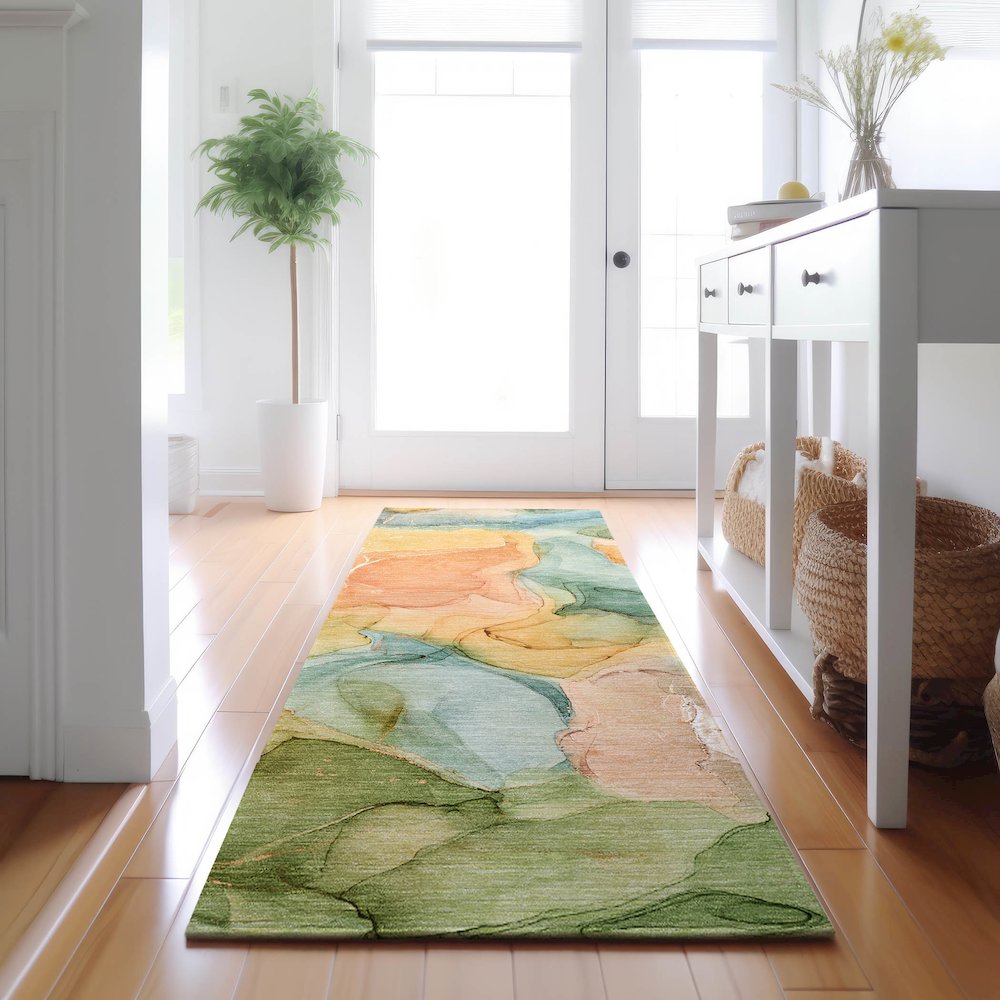 Premium Machine Washable Mayfield  Blue 2'3" x 7'6" Runner Rug. Picture 5