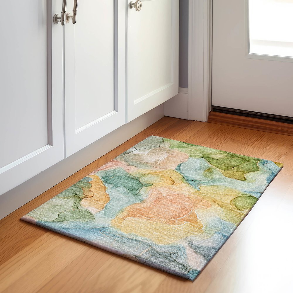 Premium Machine Washable Mayfield  Blue 1'8" x 2'6" Rug. Picture 5