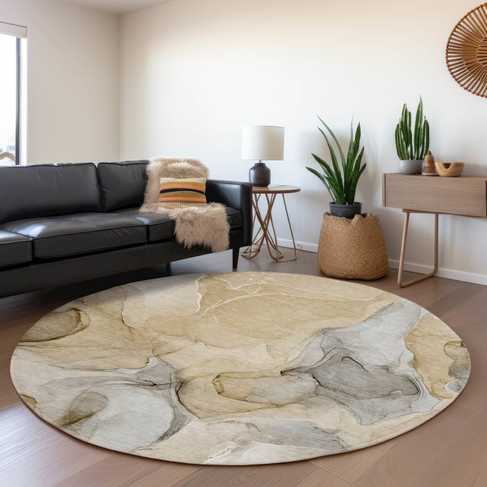Premium Machine Washable Mayfield  Brown 8' x 8' Round Rug. Picture 5