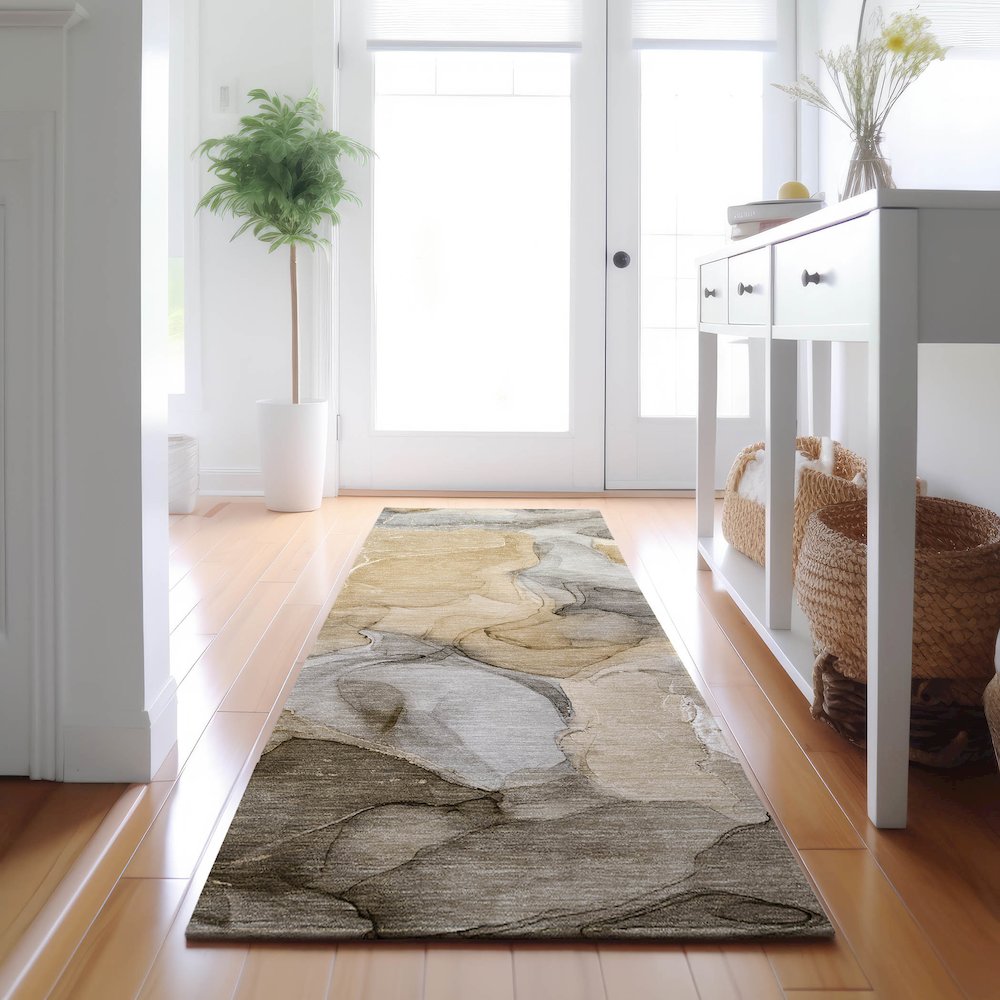 Premium Machine Washable Mayfield  Brown 2'3" x 7'6" Runner Rug. Picture 5