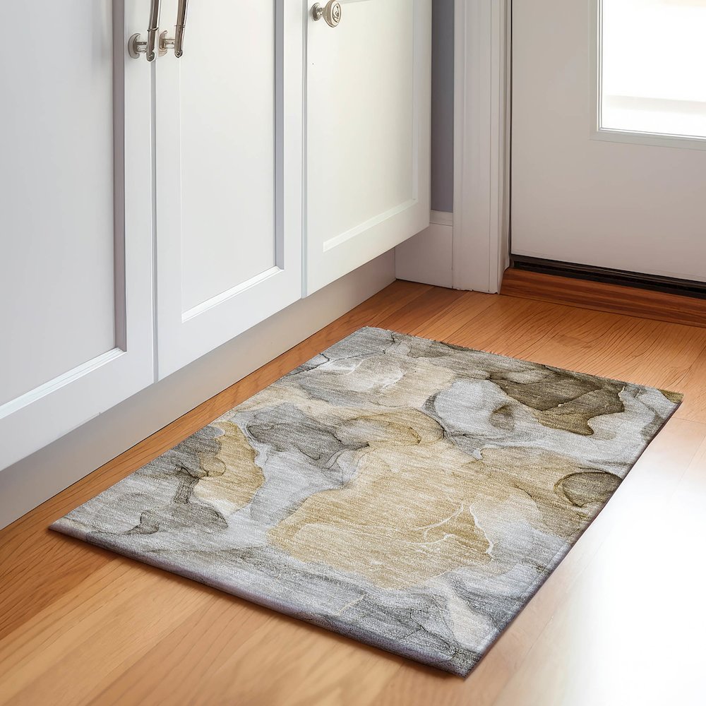 Premium Machine Washable Mayfield  Brown 1'8" x 2'6" Rug. Picture 5