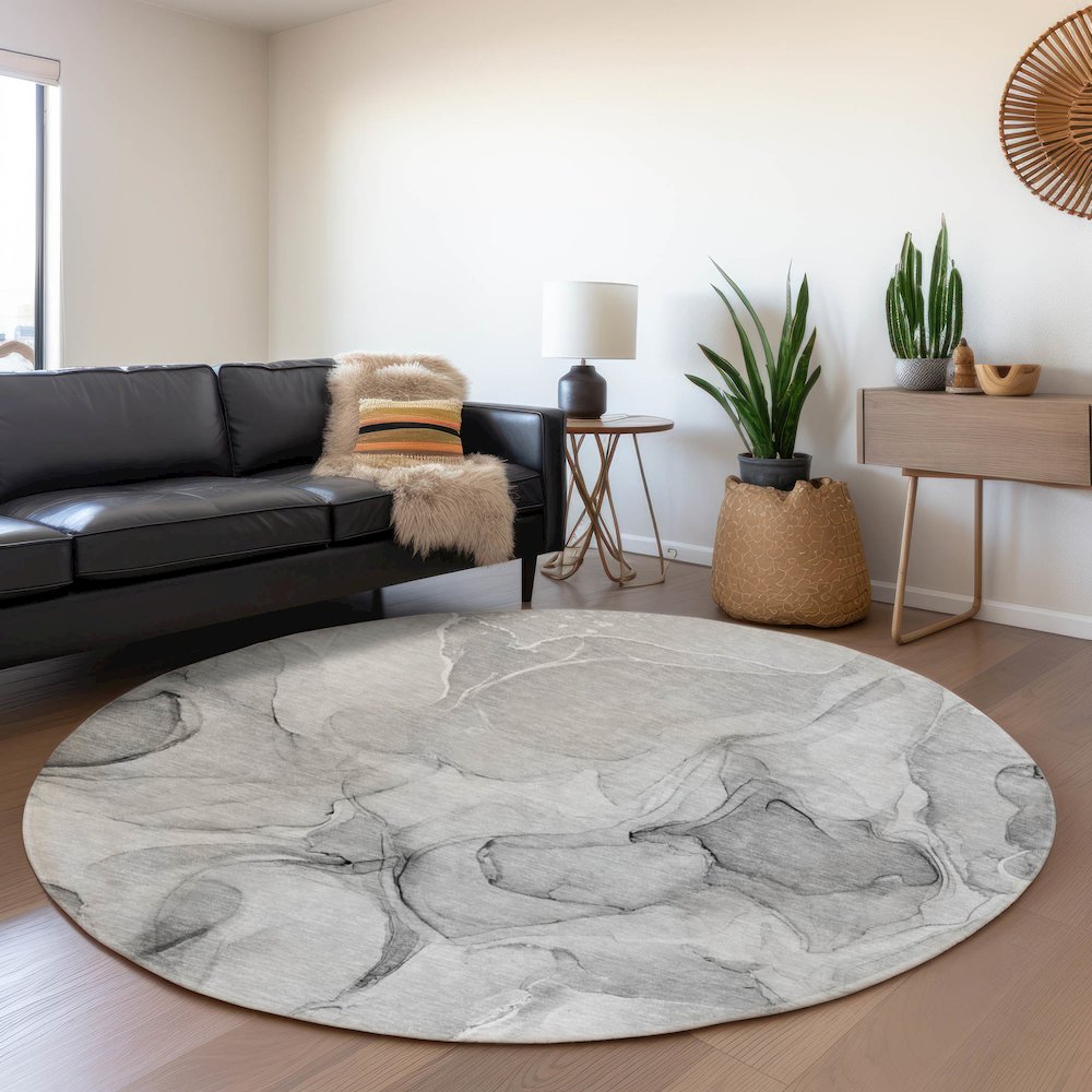 Premium Machine Washable Mayfield  Gray 8' x 8' Round Rug. Picture 5