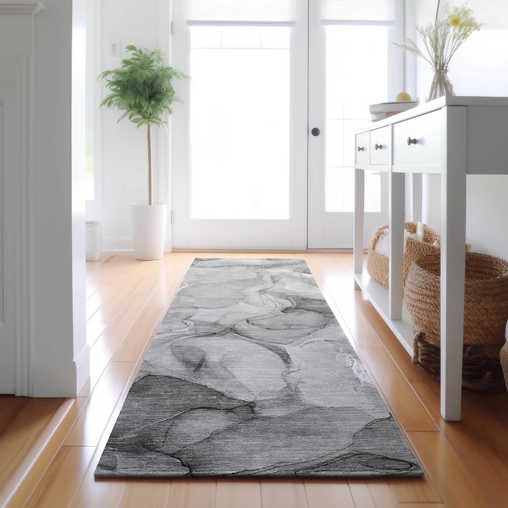 Premium Machine Washable Mayfield  Gray 2'3" x 7'6" Runner Rug. Picture 5