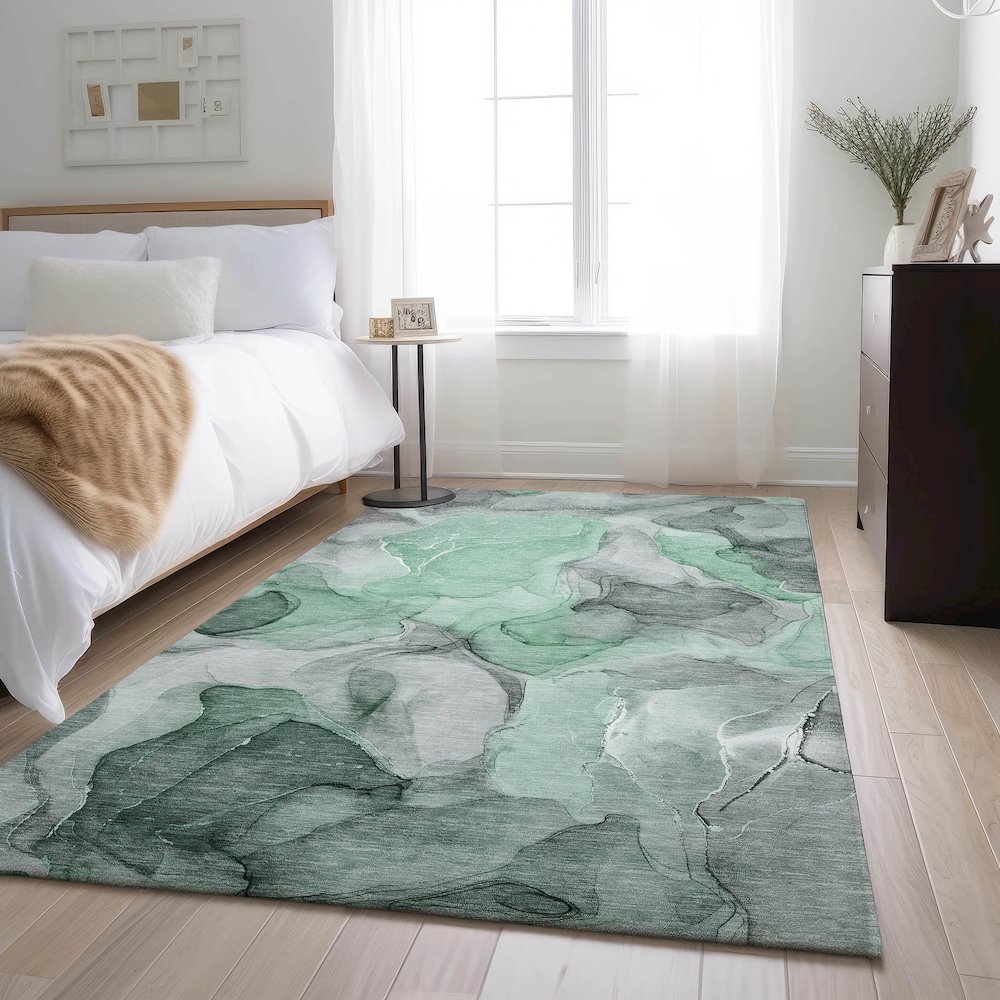 Premium Machine Washable Mayfield  Green 2'6" x 3'10" Rug. Picture 5