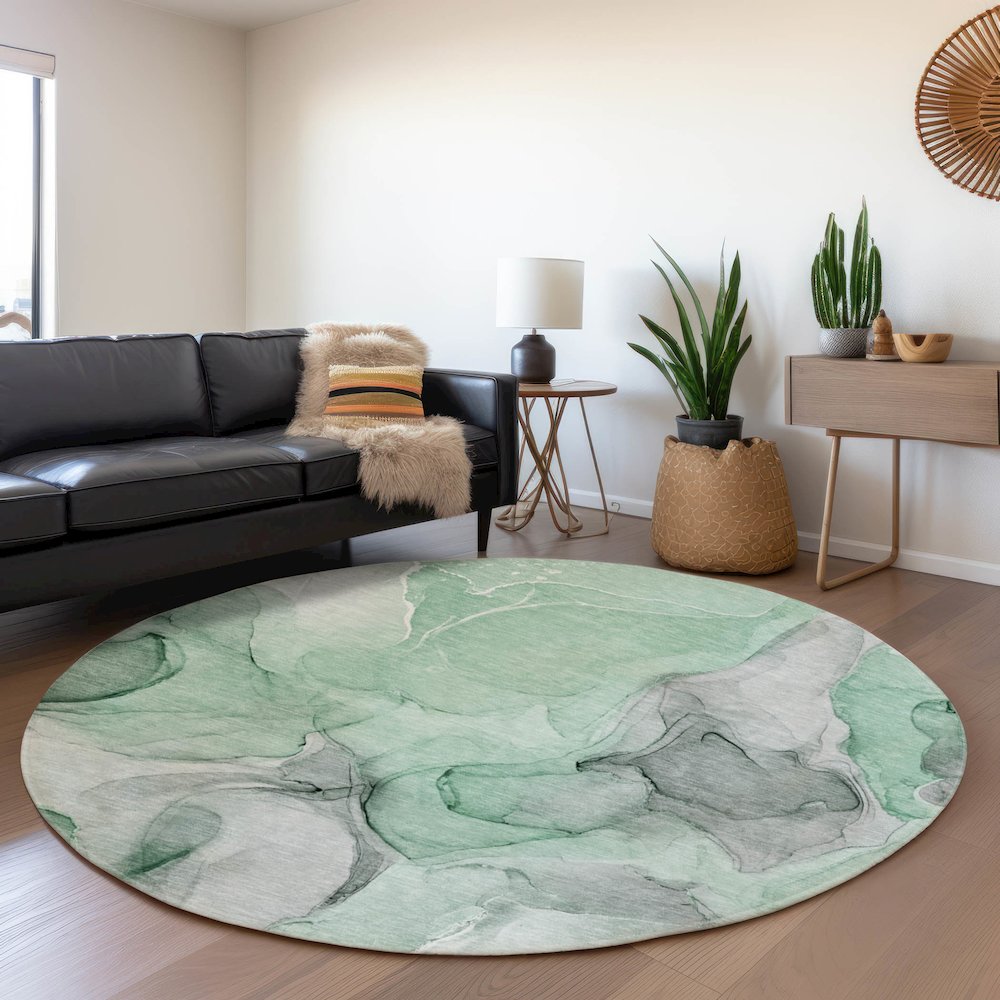 Premium Machine Washable Mayfield  Green 8' x 8' Round Rug. Picture 5