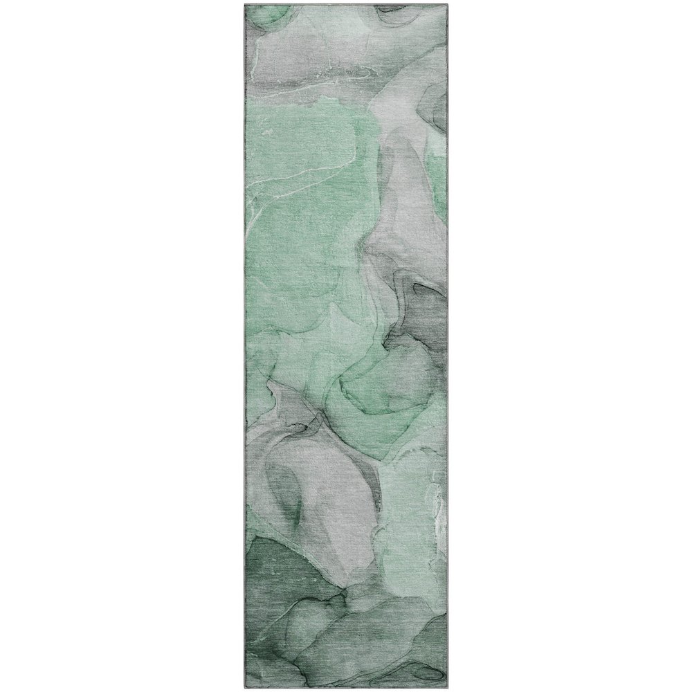 Premium Machine Washable Mayfield  Green 2'3" x 7'6" Runner Rug. Picture 1