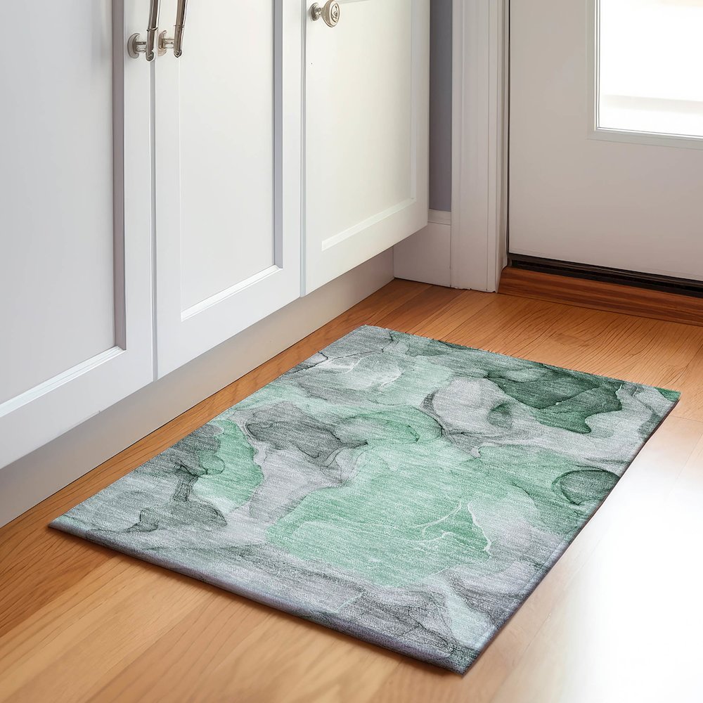 Premium Machine Washable Mayfield  Green 1'8" x 2'6" Rug. Picture 5