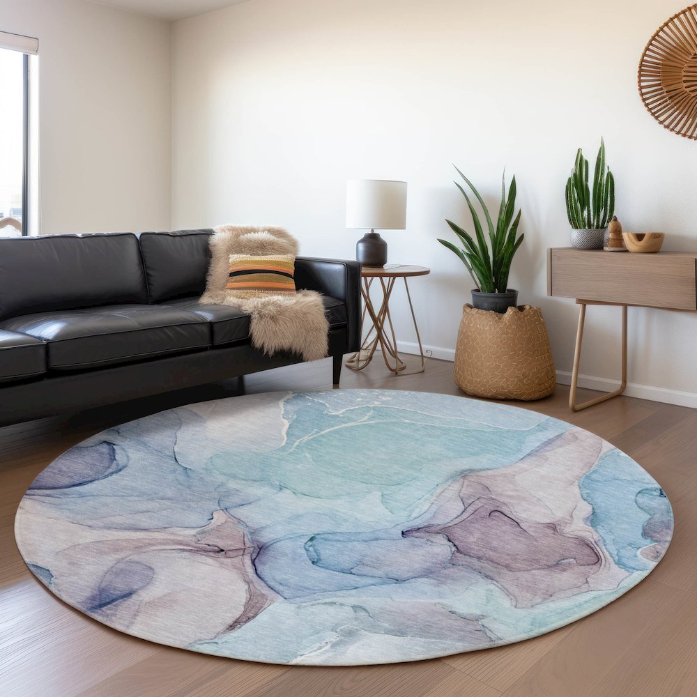 Premium Machine Washable Mayfield  Navy 8' x 8' Round Rug. Picture 5