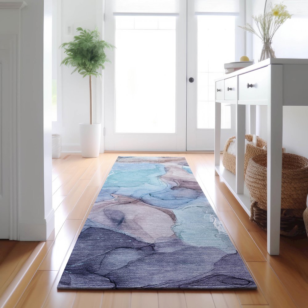 Premium Machine Washable Mayfield  Navy 2'3" x 7'6" Runner Rug. Picture 5
