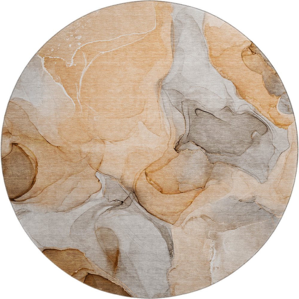 Premium Machine Washable Mayfield  Orange 8' x 8' Round Rug. Picture 1