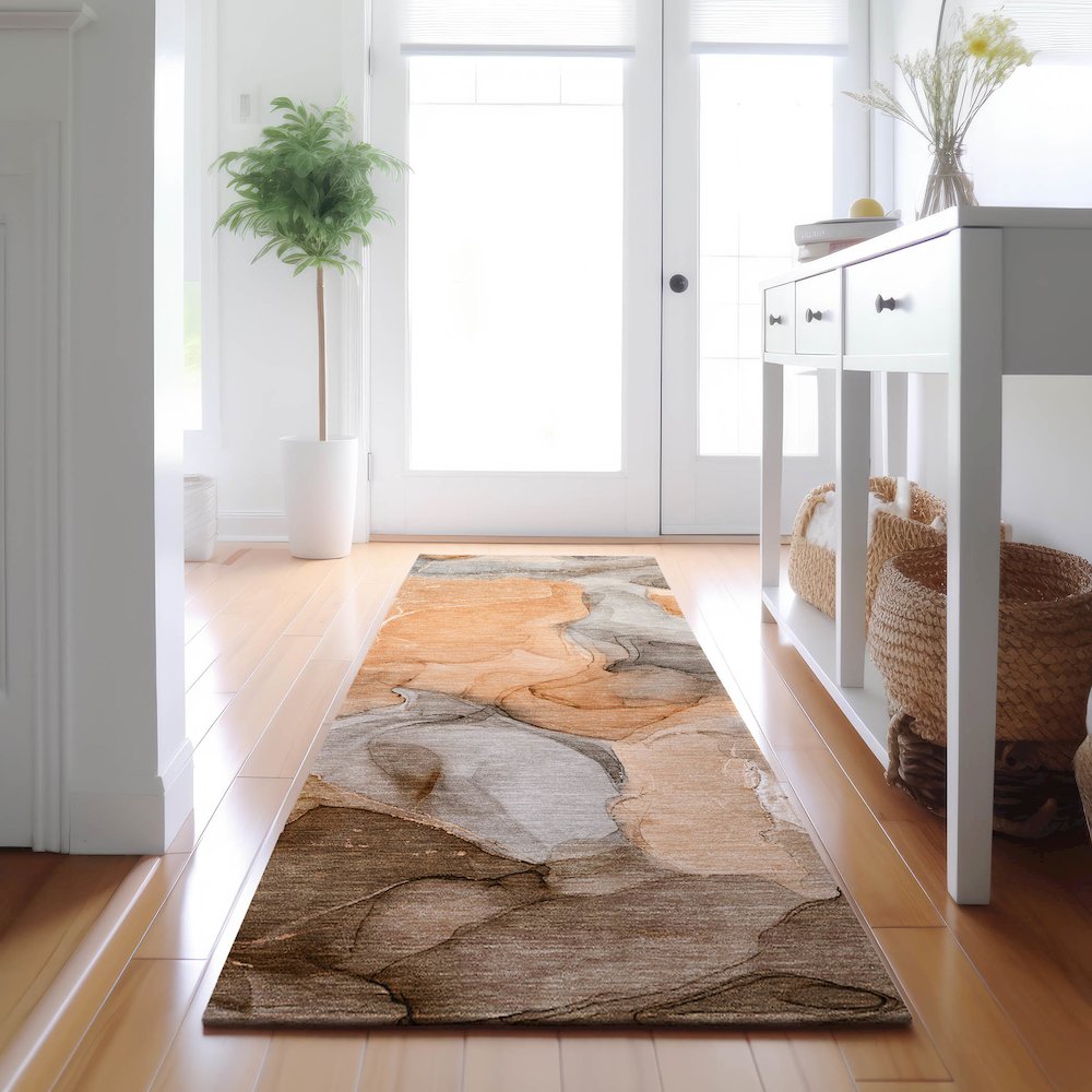 Premium Machine Washable Mayfield  Orange 2'3" x 7'6" Runner Rug. Picture 5