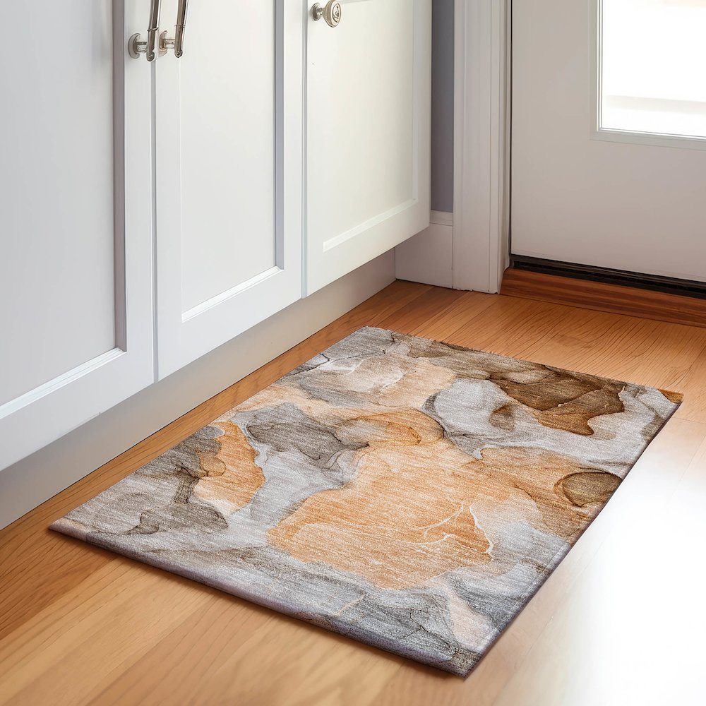 Premium Machine Washable Mayfield  Orange 1'8" x 2'6" Rug. Picture 5