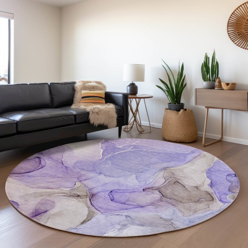 Premium Machine Washable Mayfield  Purple 8' x 8' Round Rug. Picture 5
